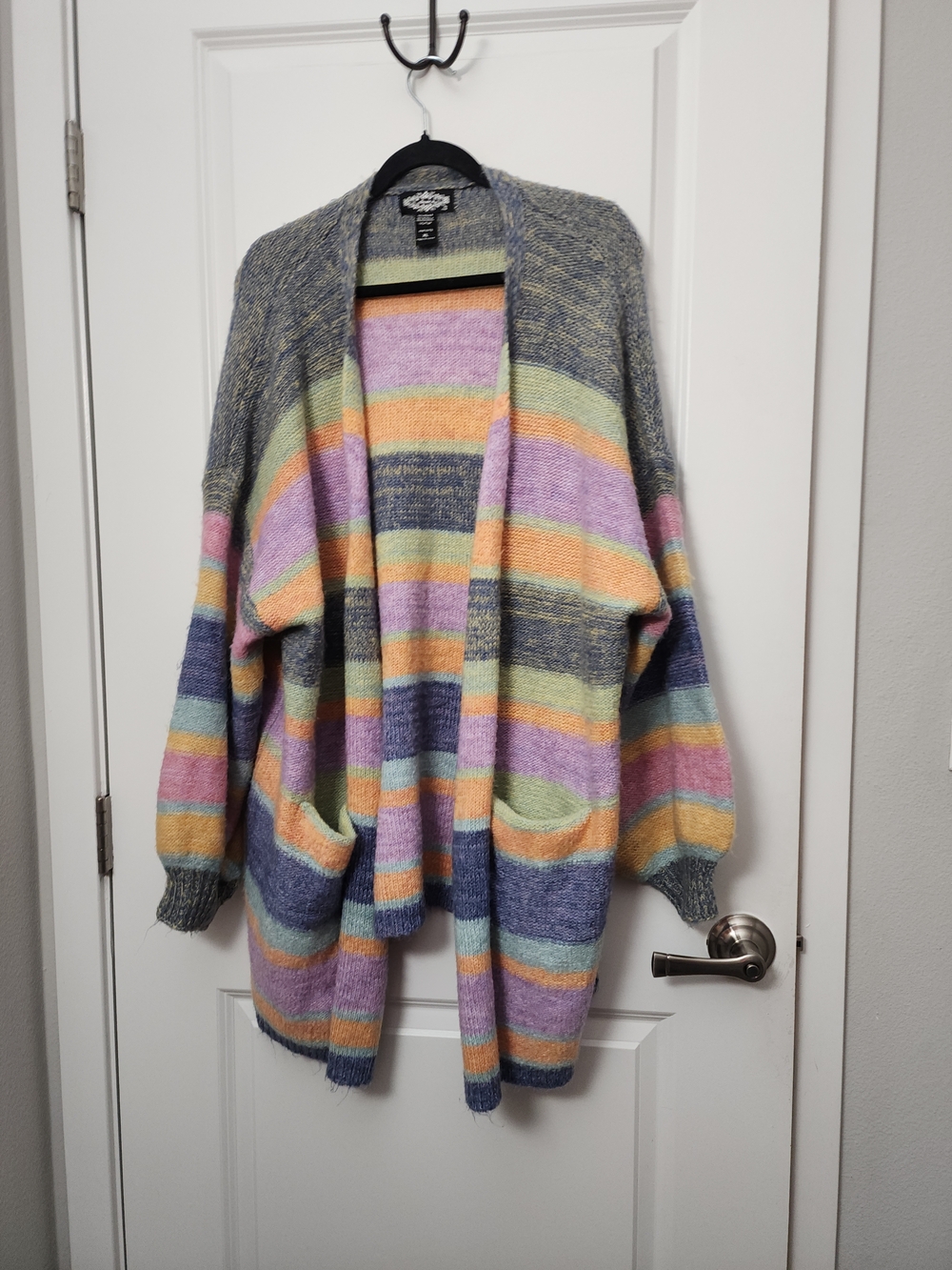 5/$30 Oversized Multicolor Striped Open Cardigan - Pastel Stripe Mix